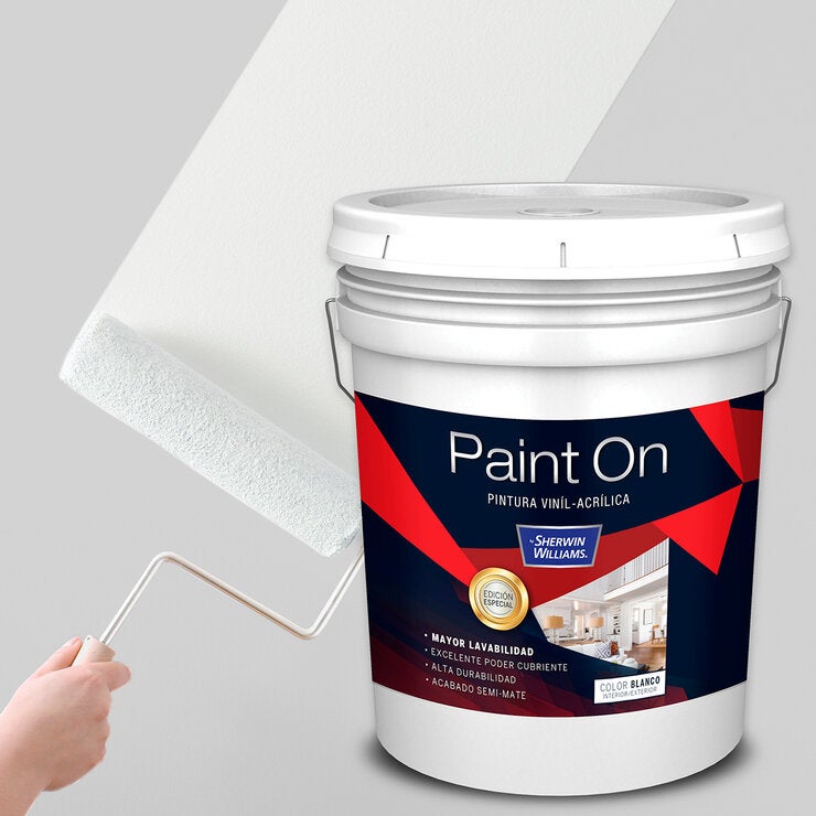 Paint On, Pintura Blanca Semi-Mate Viníl-Acrílica, 19L Paint On, Pintura Blanca Semi-Mate Viníl-Acrílica, 19L