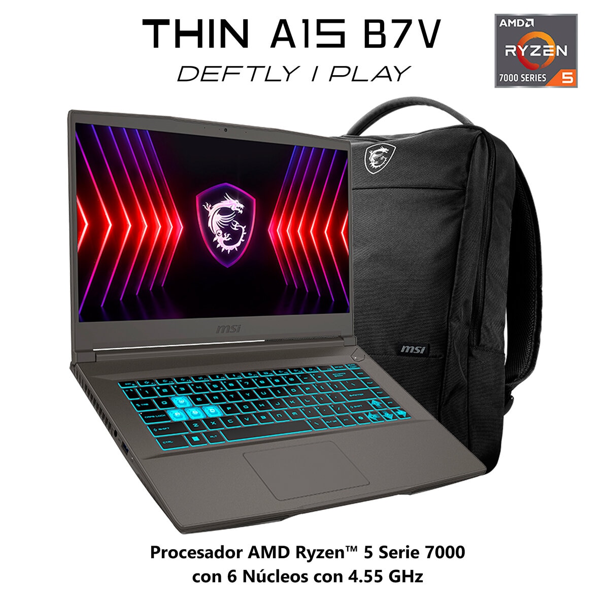 MSI Thin Gaming A15 Laptop 15.6" Full HD AMD Ryzen 5 16GB 512GB SSD + Mochila