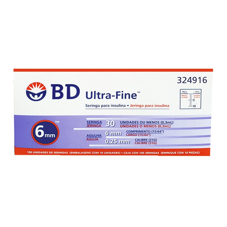 BD Jeringa Ultra-Fine 0.3mL 31G 6mm c/100 Piezas Autocontenidas