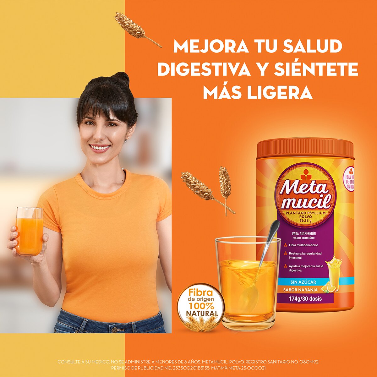 Metamucil Plantago Psyllium Sabor Naranja 660 gr.