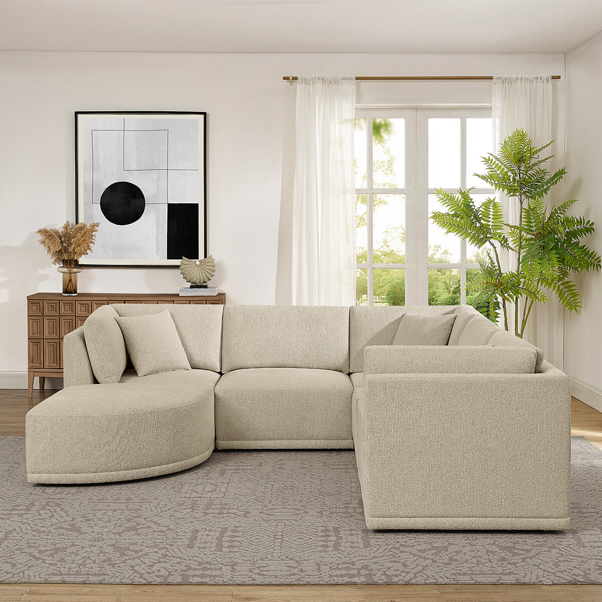 Thomasville, Seccional Modular de Tela de 6 piezas con Otomano Curvado Thomasville, Seccional Modular de Tela de 6 piezas con Otomano Curvado