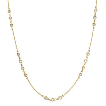 Collar de Estaciones Redondas, Oro Dos Tonos 14K Collar de Estaciones Redondas, Oro Dos Tonos 14K