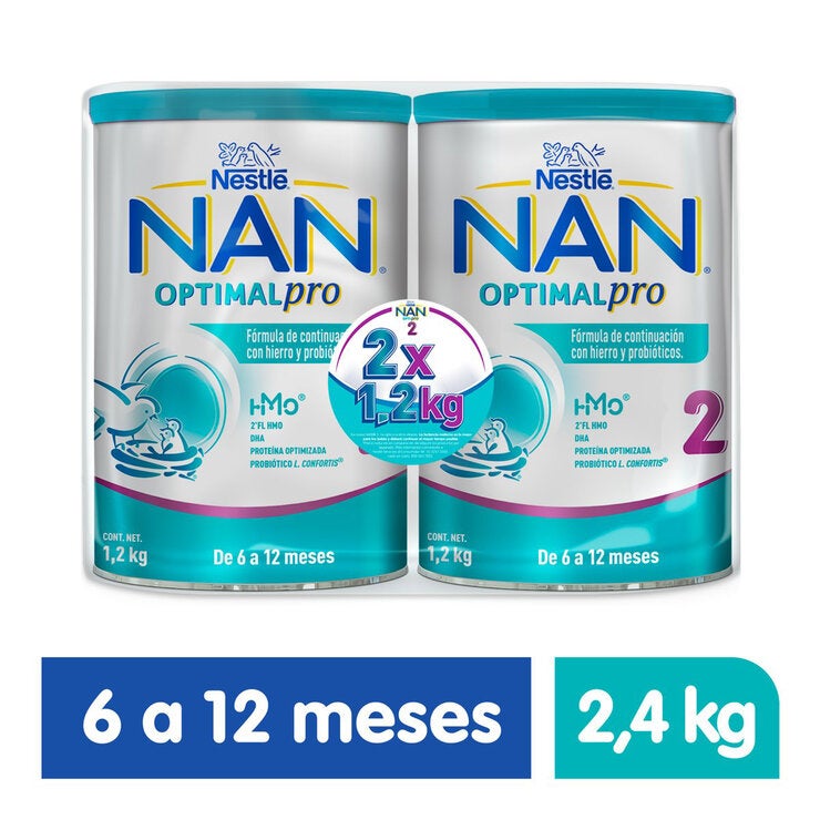Nestle NAN Optipro 2 fórmula para bebé 2 Latas de 1.2 kg Nestle NAN Optipro 2 fórmula para bebé 2 Latas de 1.2 kg