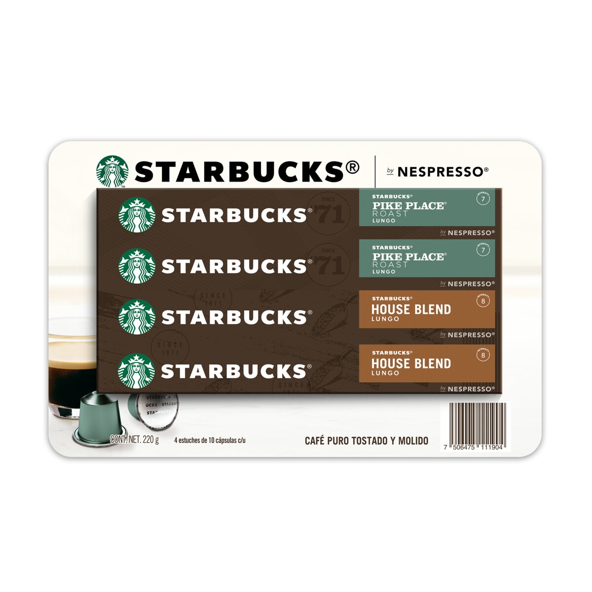 Starbucks Cápsulas Nespresso, 40 cápsulas Café Pike Place y House Blend Starbucks Cápsulas Nespresso, 40 cápsulas Café Pike Place y House Blend