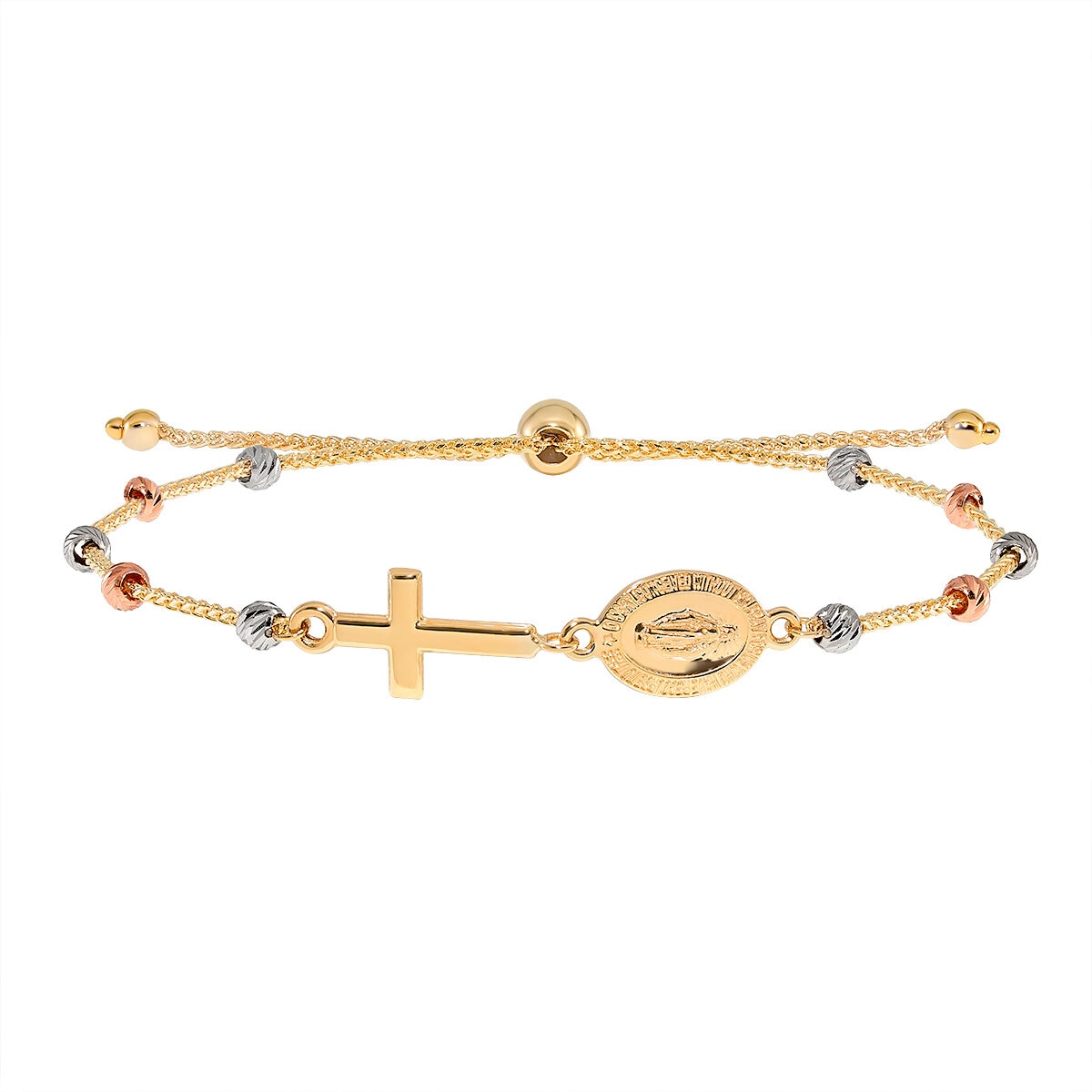 Pulsera Religiosa, Oros Amarillo, Blanco y Rosa de 14K