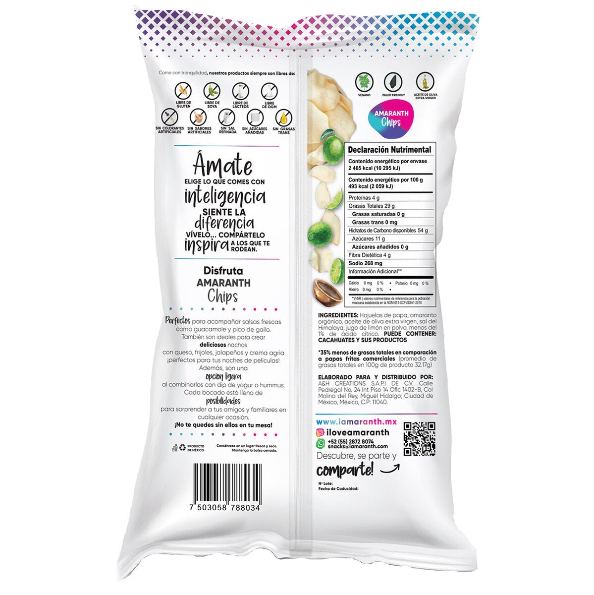 I Amaranth Chips Sabor Limón y Sal 500 g I Amaranth Chips Sabor Limón y Sal 500 g
