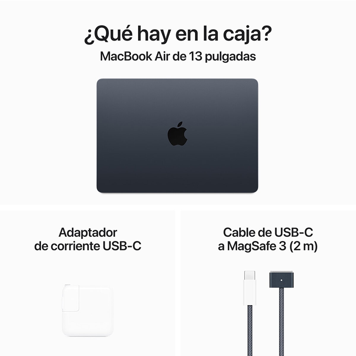 Apple MacBook Air 13" Chip M3 256GB Medianoche CPU de 8 núcleos GPU de 8 núcleos Memoria unificada de 16GB