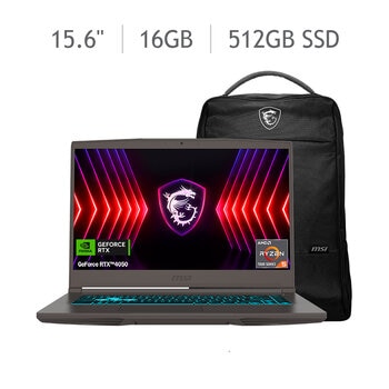 MSI Thin Gaming A15 Laptop 15.6" Full HD AMD Ryzen 5 16GB 512GB SSD + Mochila