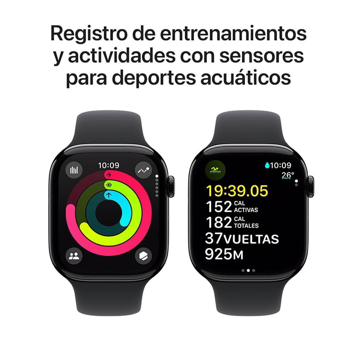 Apple Watch S10 (GPS) Caja de aluminio negro azabache 46mm con correa deportiva negro M/L