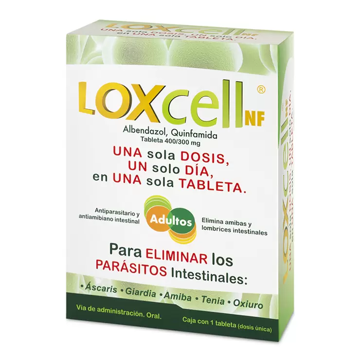 Loxcell NF 3 Cajas con 1 Tableta c/u Albendazol 400mg/Quinfamida 300mg 