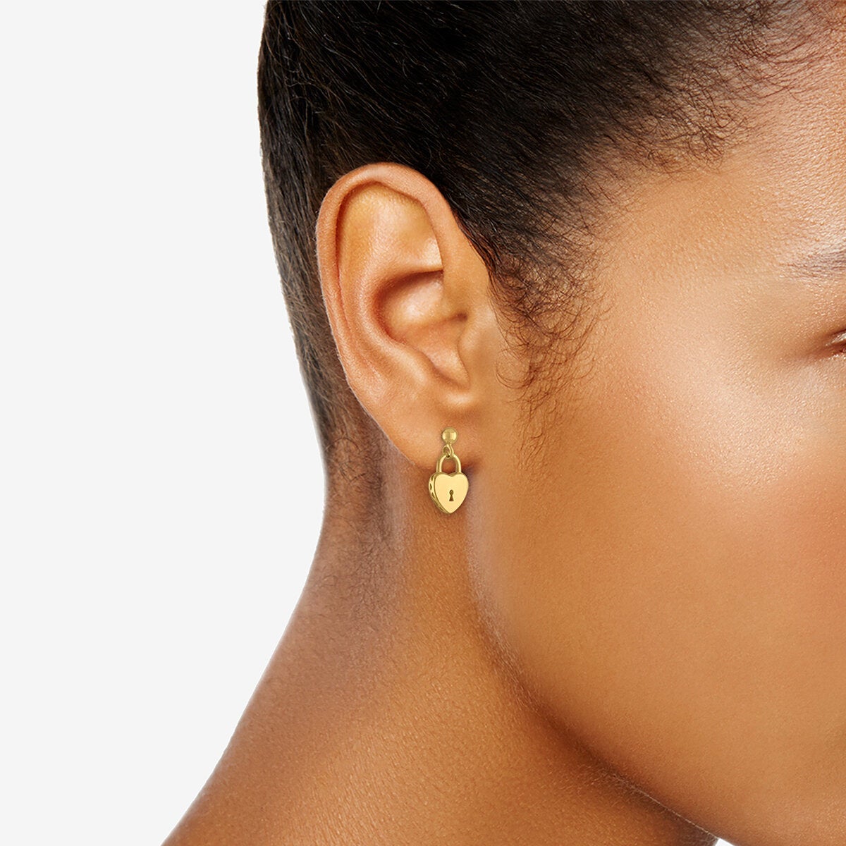 Aretes de Candado de Corazon, Oro Amarillo 14K Aretes de Candado de Corazon, Oro Amarillo 14K