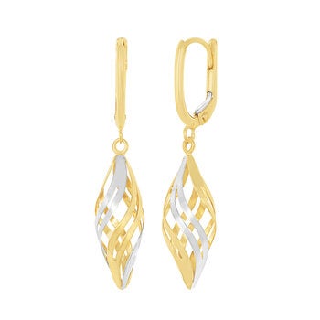 Aretes Colgantes, Oro Dos Tonos 14K Aretes Colgantes, Oro Dos Tonos 14K