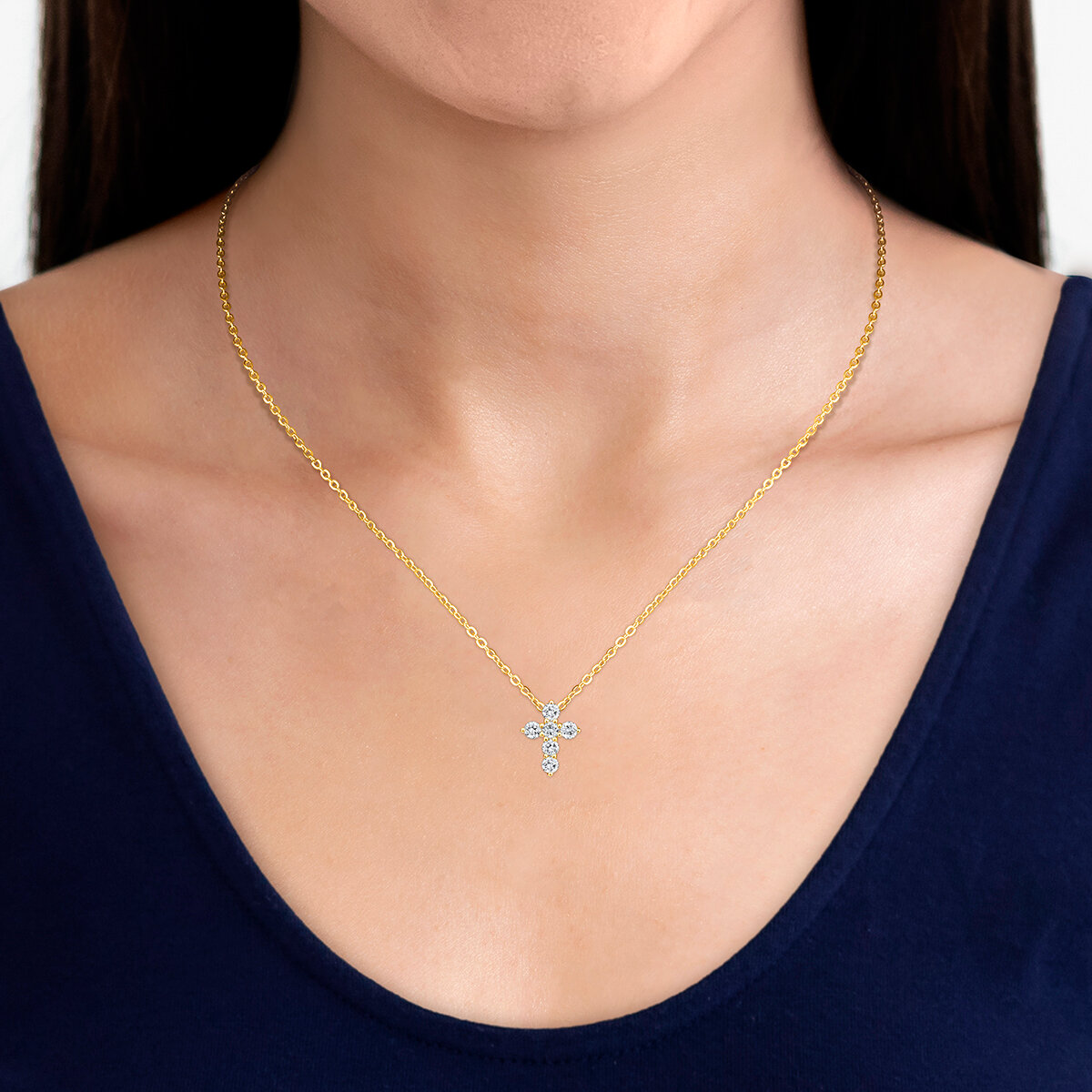 Collar con Dije de Cruz, Oro de 14 K, 0.50 CT Collar con Dije de Cruz, Oro de 14 K, 0.50 CT