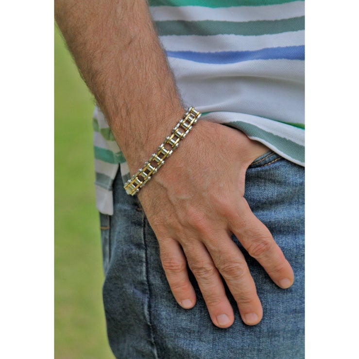 Pulsera de Acero Inoxidable, Blanco y Dorado para Caballero Pulsera de Acero Inoxidable, Blanco y Dorado para Caballero