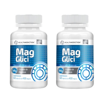 Healthaddiction Mag Glici Glicinato de Magnesio 2 Frascos de 60 Cápsulas c/u