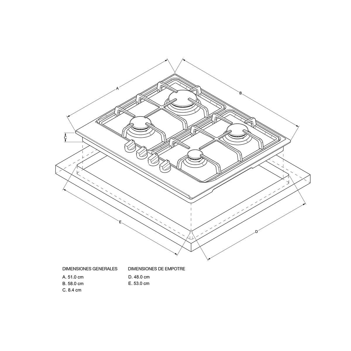 Whirlpool Parrilla de gas 58cm