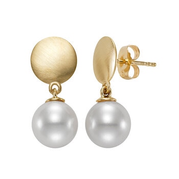 Aretes de Perlas Cultivadas, 8.5-9.0mm, de Oro Amarillo de 14K Aretes de Perlas Cultivadas, 8.5-9.0mm, de Oro Amarillo de 14K