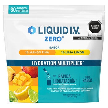 Liquid I.V. Electrolitos en Polvo Sabor Mango-Piña y Lima-Limón 30 pzas de 10 g Liquid I.V. Electrolitos en Polvo Sabor Mango-Piña y Lima-Limón 30 pzas de 10 g
