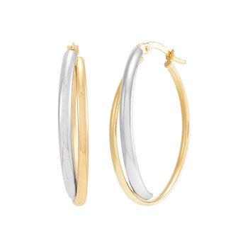 Aretes, Arracadas de Doble Fila, Oro Dos Tonos 14K Aretes, Arracadas de Doble Fila, Oro Dos Tonos 14K
