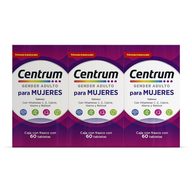 Centrum para Mujeres 3 cajas de 60 tabletas cada uno Centrum para Mujeres 3 cajas de 60 tabletas cada uno