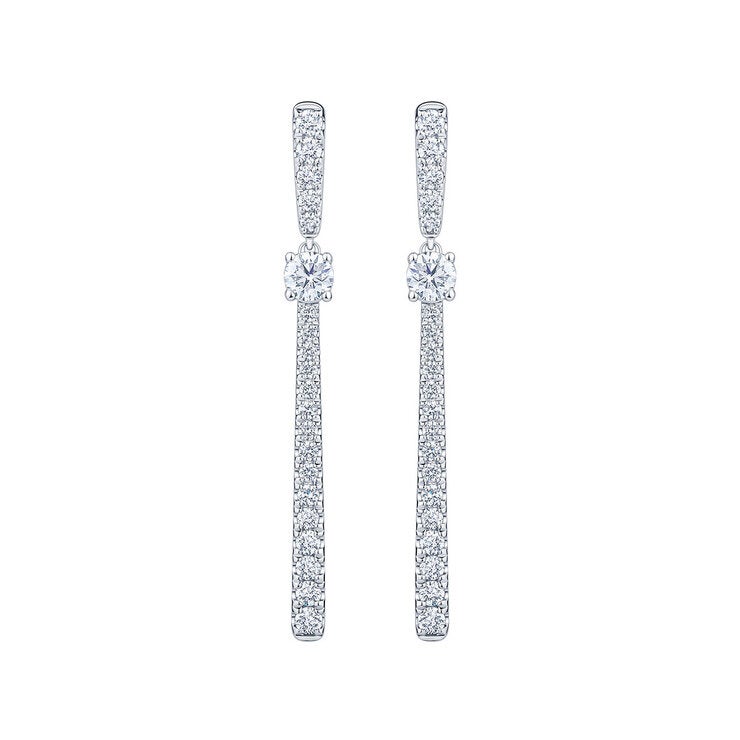 Aretes Colgantes de Diamantes 0.80ctw, en Oro Blanco 14K Aretes Colgantes de Diamantes 0.80ctw, en Oro Blanco 14K