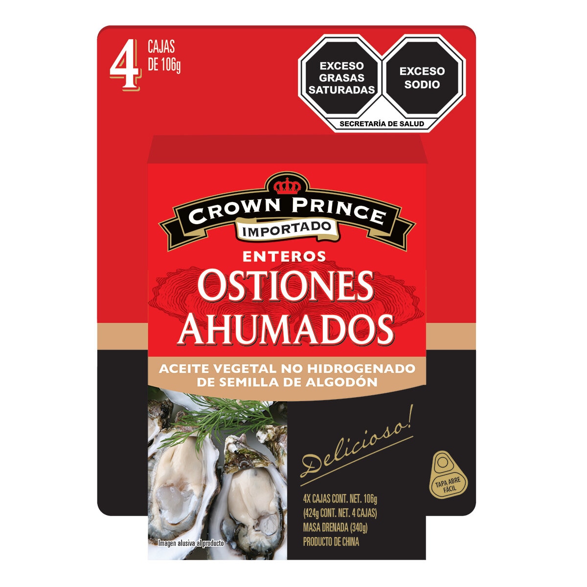 Crown Prince Ostiones Ahumados 4 pzs de 106 g