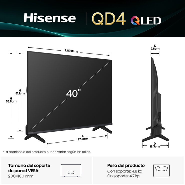 Hisense Pantalla 40" QLED 4K Fire TV Hisense Pantalla 40" QLED 4K Fire TV
