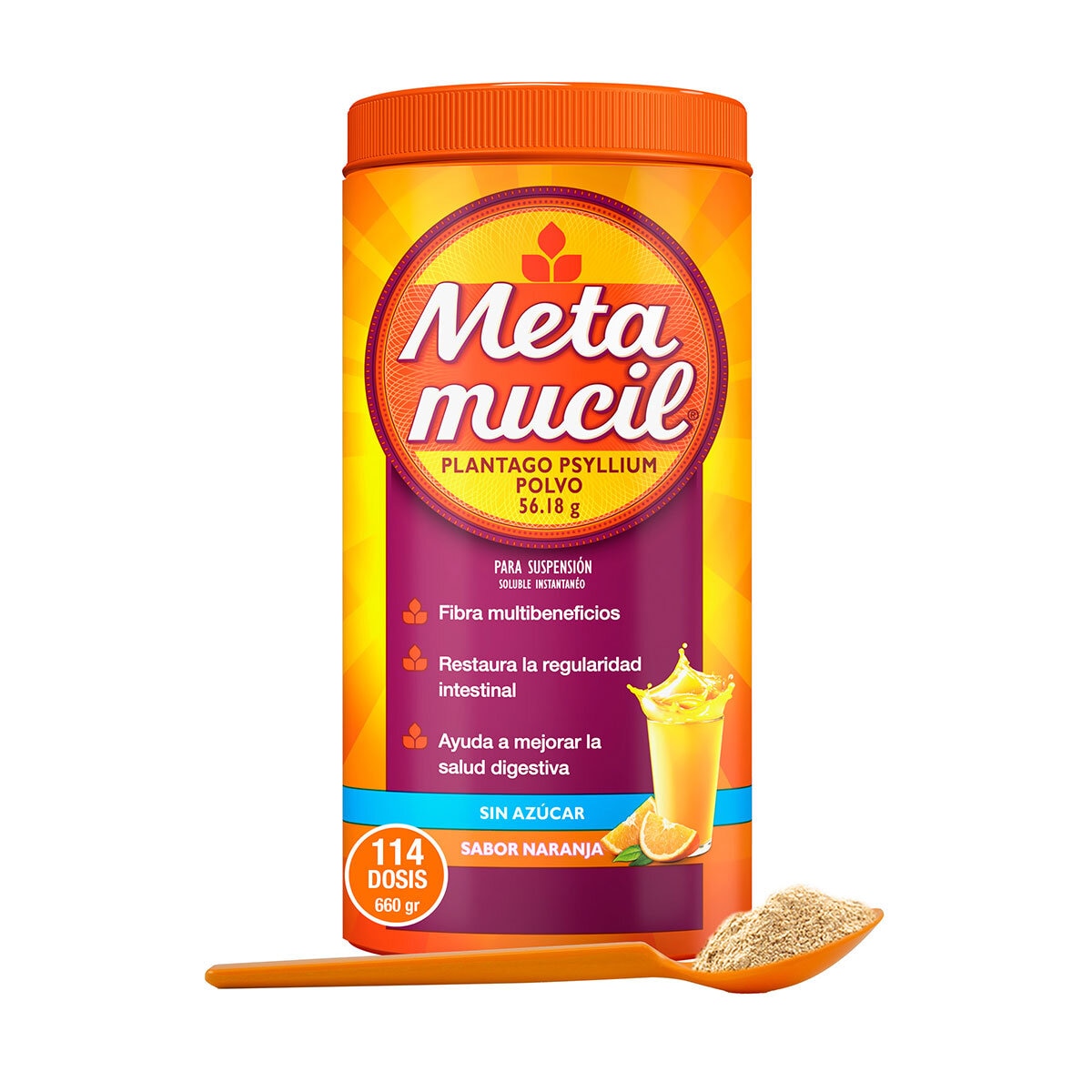 Metamucil Plantago Psyllium Sabor Naranja 660 gr.