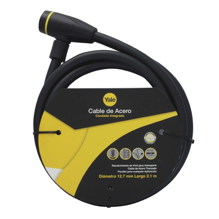 Yale, Cable de Acero con Candado y Llaves 12.7x2100 mm Yale, Cable de Acero con Candado y Llaves 12.7x2100 mm