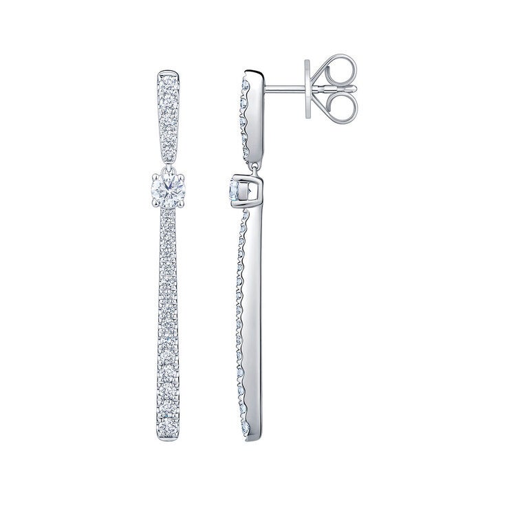 Aretes Colgantes de Diamantes 0.80ctw, en Oro Blanco 14K Aretes Colgantes de Diamantes 0.80ctw, en Oro Blanco 14K