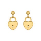 Aretes de Candado de Corazon, Oro Amarillo 14K Aretes de Candado de Corazon, Oro Amarillo 14K