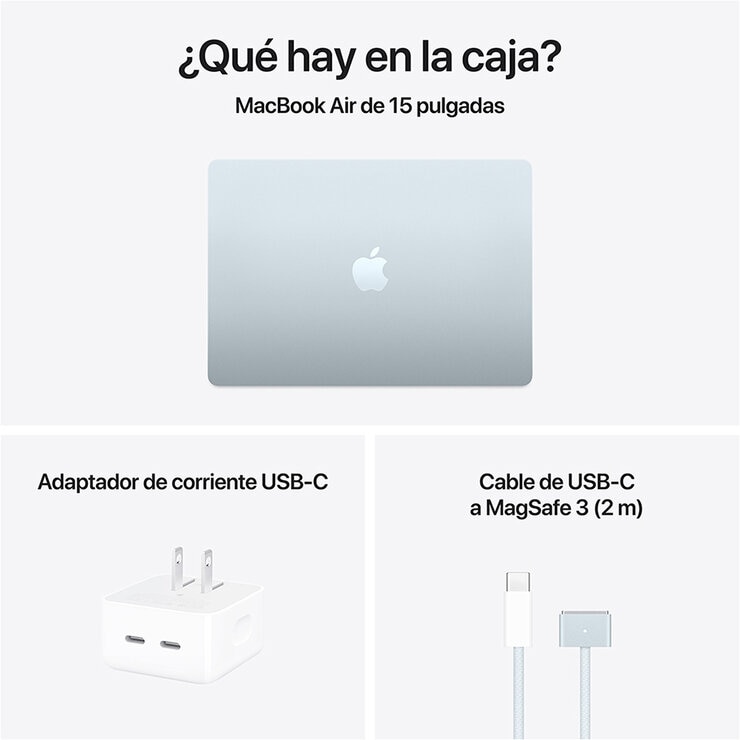 Apple MacBook Air 15" Chip M4 256GB Azul Cielo CPU de 10 núcleos GPU de 10 núcleos Memoria unificada de 16GB Apple MacBook Air 15" Chip M4 256GB Azul Cielo CPU de 10 núcleos GPU de 10 núcleos Memoria unificada de 16GB
