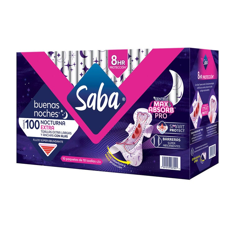 Saba Buenas Noches Extra Toallas Femeninas 100 Pzas Saba Buenas Noches Extra Toallas Femeninas 100 Pzas