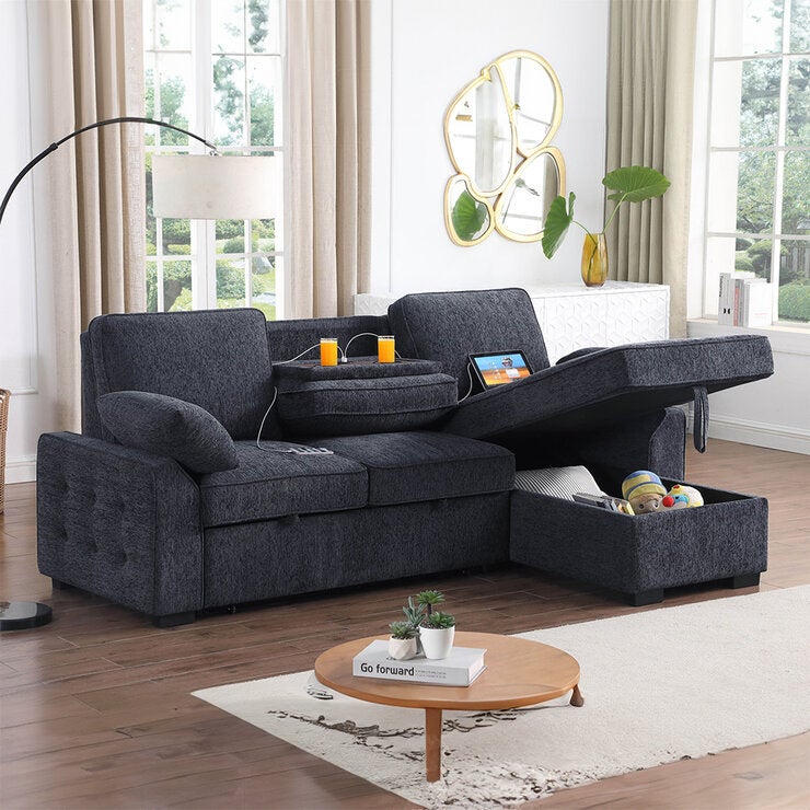 Montbrook Home, Mackenzie, Sofá Cama Seccional con Mesa Desplegable y Almacenamiento Montbrook Home, Mackenzie, Sofá Cama Seccional con Mesa Desplegable y Almacenamiento