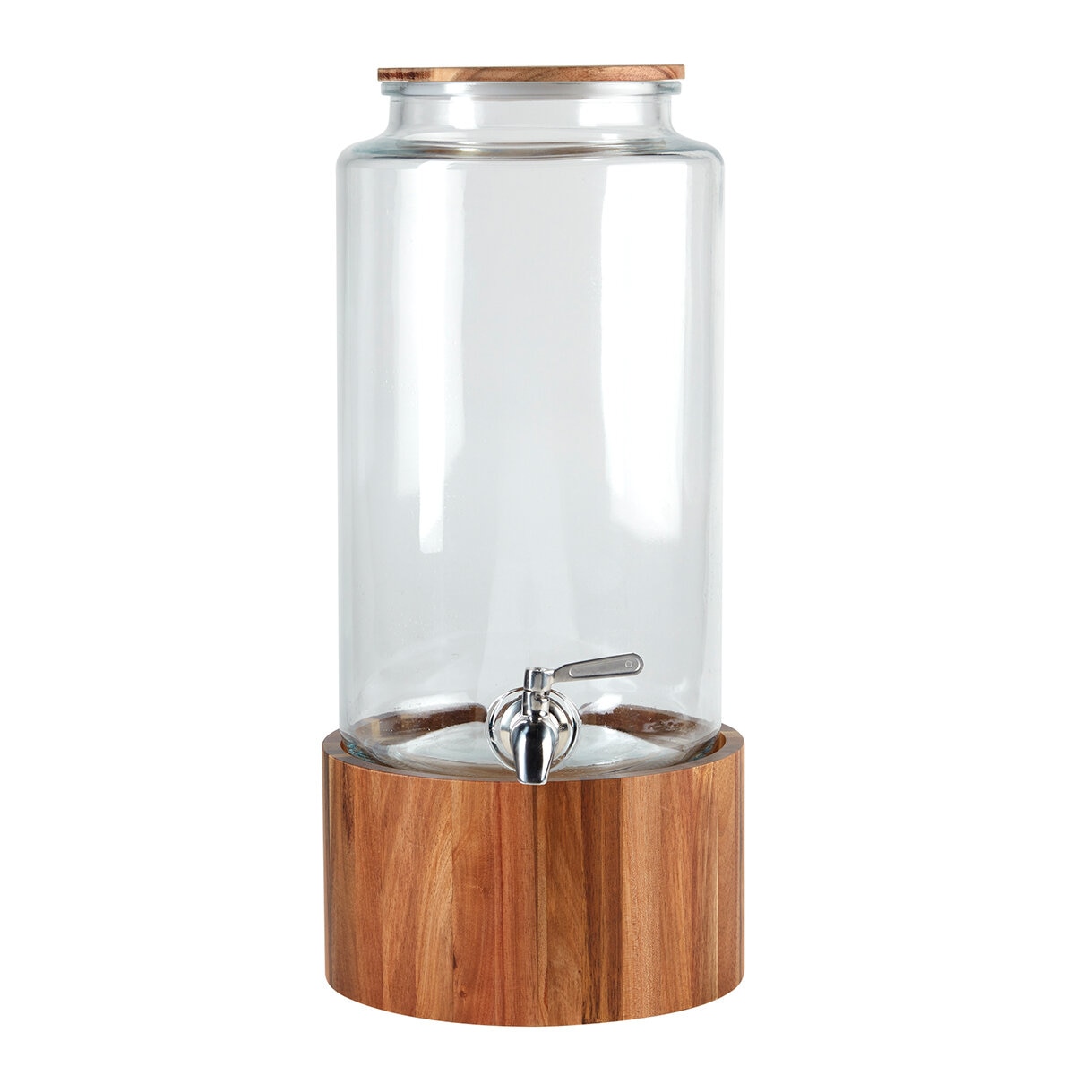 Studio Tu. Dispensador de Vidrio con Base de Madera de Acacia para Bebidas de 8.3L Studio Tu. Dispensador de Vidrio con Base de Madera de Acacia para Bebidas de 8.3L
