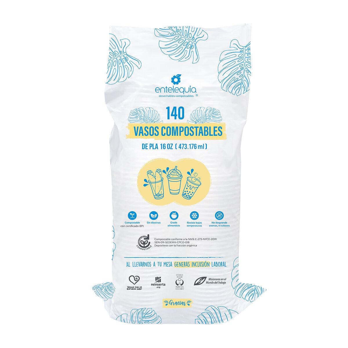 Entelequia Vasos Compostables 140 pzas de 473 ml Entelequia Vasos Compostables 140 pzas de 473 ml