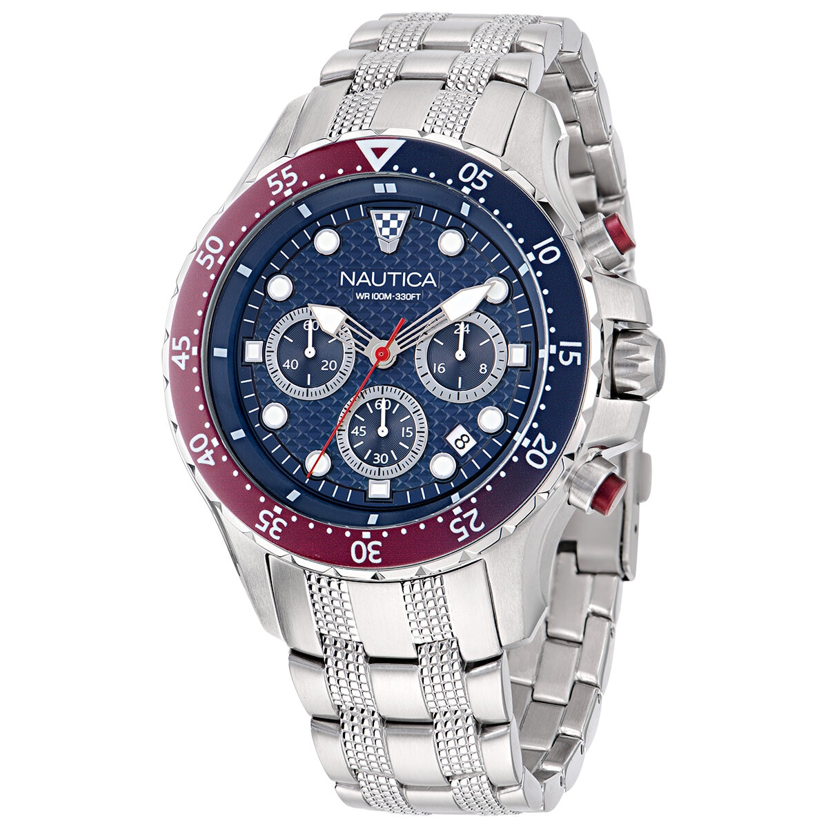 Box Set Reloj Nautica NST Brazalete Plata y Correa Azul NAPNSF407