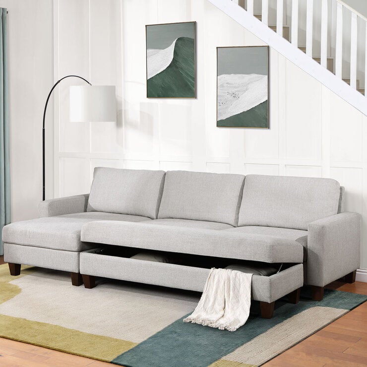 Northridge Home, Sofá Seccional de Tela con Otomano para Almacenamiento Northridge Home, Sofá Seccional de Tela con Otomano para Almacenamiento