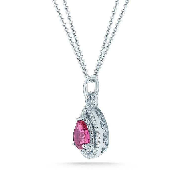 0.35ctw, Collar de Zafiro Rosa y Diamantes, Oro Blanco de 18kt 0.35ctw, Collar de Zafiro Rosa y Diamantes, Oro Blanco de 18kt