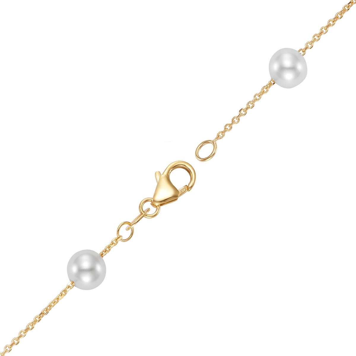 Pulsera de Perlas, Blancas, 5.5-6.0mm, Oro Amarillo de 14k