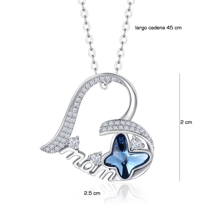 Mayfer, Collar con Cristal Austríaco con Dije con Palabra Mom y Figura Mariposa Mayfer, Collar con Cristal Austríaco con Dije con Palabra Mom y Figura Mariposa