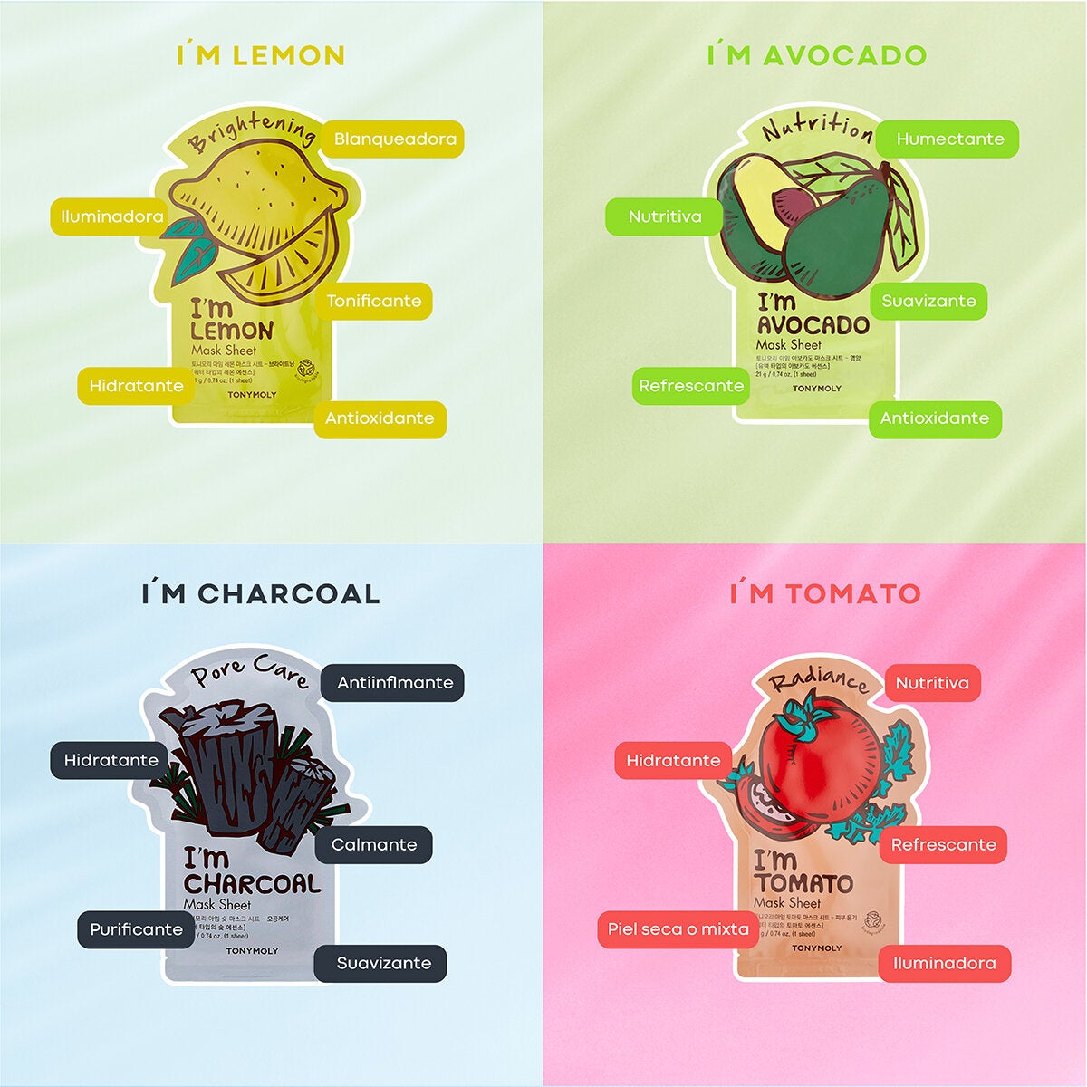 Tony Moly Mascarillas Hidratantes I´m Real, 10 piezas Tony Moly Mascarillas Hidratantes I´m Real, 10 piezas