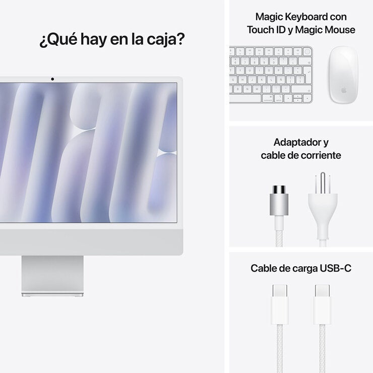 Apple iMac 24" 512GB 4.5K Chip M4 Plata CPU de 10 Núcleos GPU de 10 Núcleos Memoria Unificada de 16GB Apple iMac 24" 512GB 4.5K Chip M4 Plata CPU de 10 Núcleos GPU de 10 Núcleos Memoria Unificada de 16GB