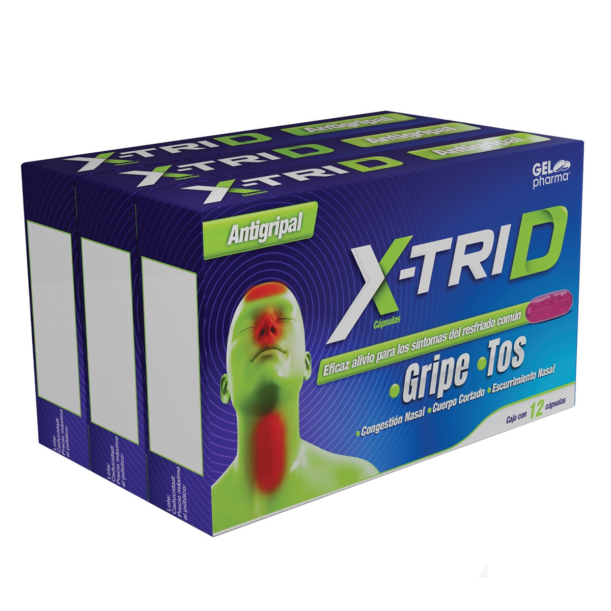 X Trid Antigripal 3 Cajas de 12 Cápsulas c/u