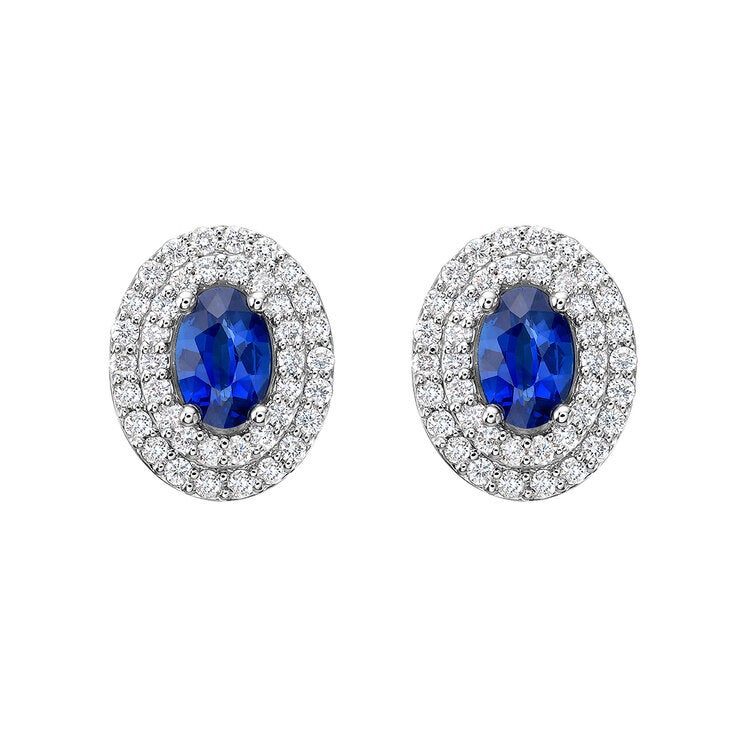 Aretes de Zafiro Azul con Diamantes, 0.50ctw, Oro Blanco de 14K Aretes de Zafiro Azul con Diamantes, 0.50ctw, Oro Blanco de 14K