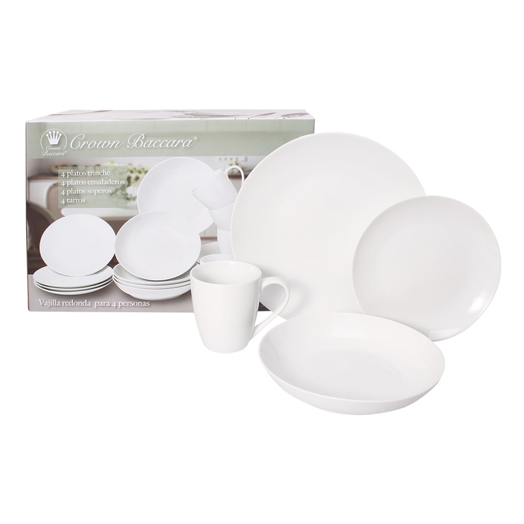 Crown Baccara Vajilla De Porcelana Blanca 16 Piezas Costco México