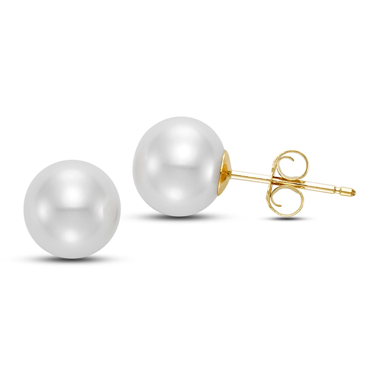 Aretes de Perlas Cultivadas, 7-7.5mm, Oro Amarillo de 14kt Aretes de Perlas Cultivadas, 7-7.5mm, Oro Amarillo de 14kt