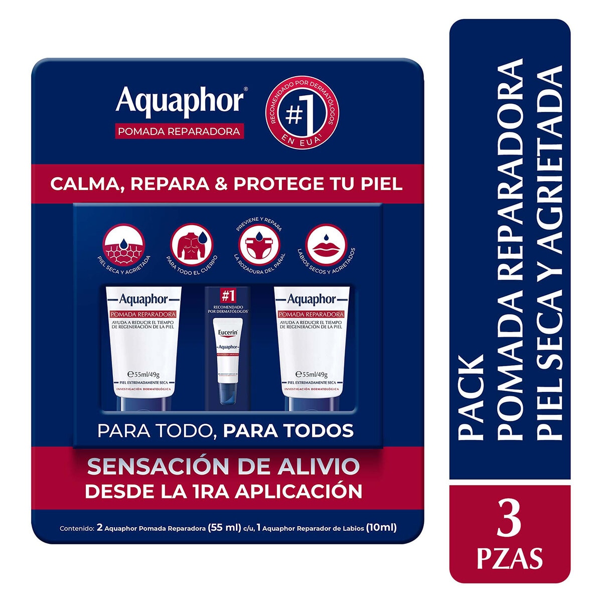 Eucerin Aquaphor Crema reparadora 2 de 55 ml y bálsamo labial 10 ml