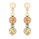 Aretes de Cuentas Multiples Colgantes, de Oro Tricolor de 14K