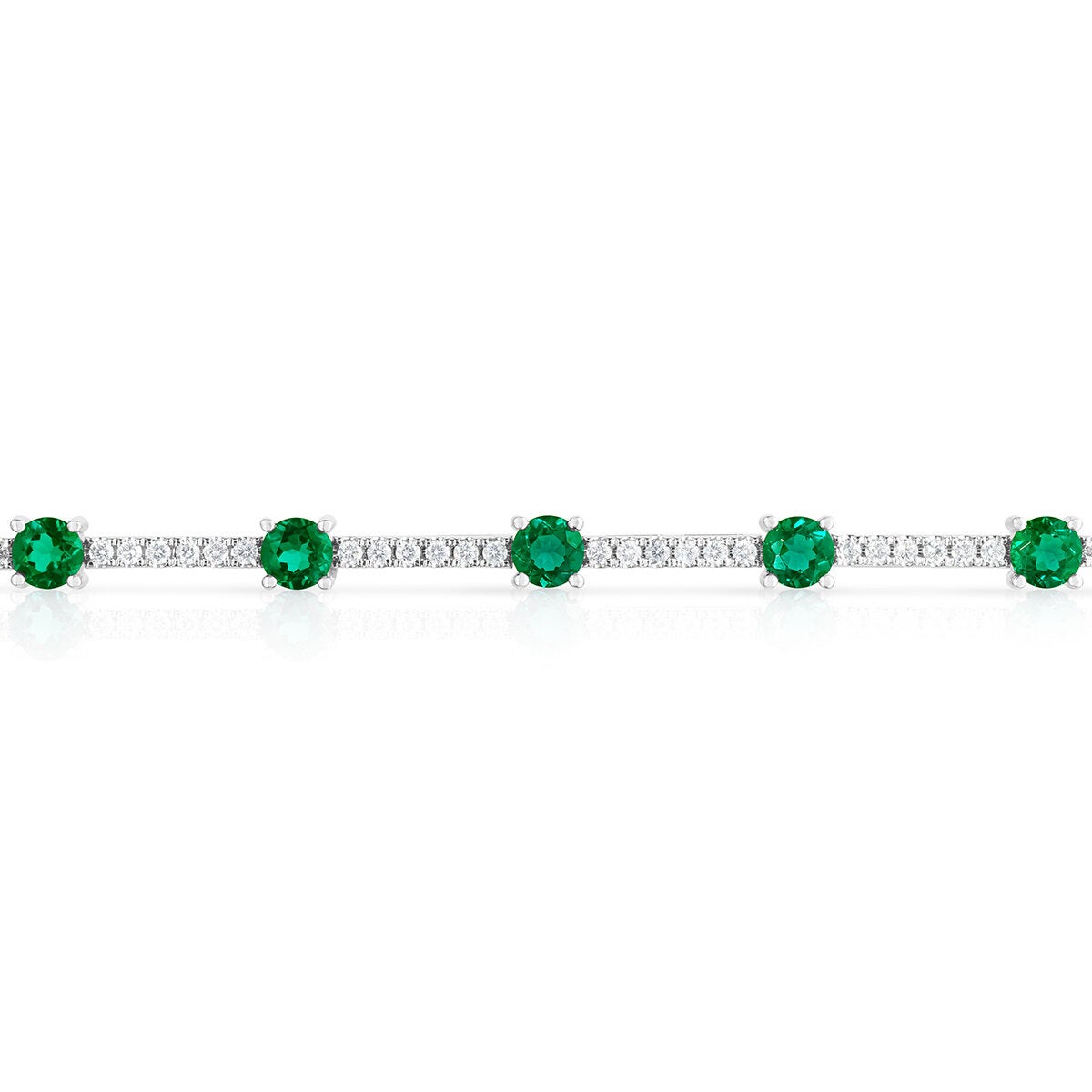 Pulsera de Esmeralda Creada y Diamantes .80ctw, Oro Blanco 14K Pulsera de Esmeralda Creada y Diamantes .80ctw, Oro Blanco 14K